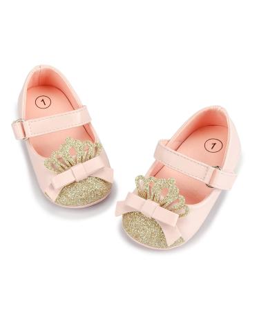 CENCIRILY Baby Girl Mary Jane Shoes Anti-Slip First Walking Bowknot Soft Sole Princess Wedding Dress Flats for 0-18 Month 0-6 Months A06 Pink Gold