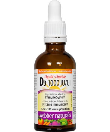 Webber Naturals Vitamin D3 1000 IU Liquid 25 mL For Healthy Bones Teeth and the Maintenance of Good Health Unflavored 25 ml (Pack of 1) - Buy Online on GoSupps.com