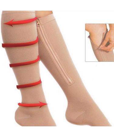 Buy Knee High Compression Stockings with Zipper & Pocket Belt - 2 Pairs XXL for Varicose Veins Edema & Outdoor Sports - Buy Online on GoSupps.com