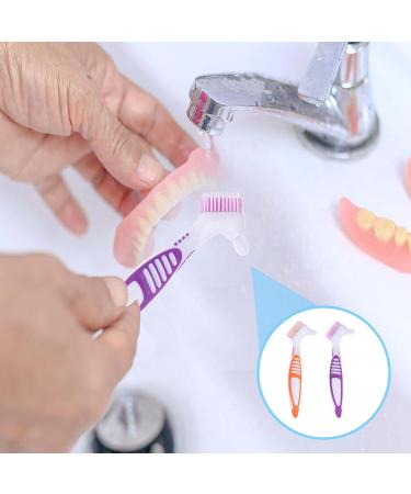 Press Toothbrush Set - 2 Denture Brushes for Effective Prosthesis Cleaning | Orange & Purple - Buy Online on GoSupps.com