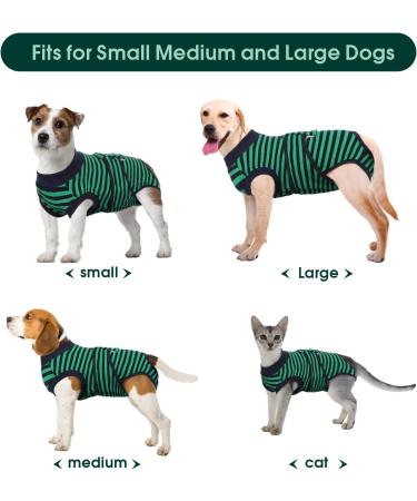 Kuoser Breathable Dog Surgery Recovery Bodysuit | Leak Protection & Wound Licking Prevention for Male & Female Dogs - Green Striped (1 Pack) - Buy Online on GoSupps.com
