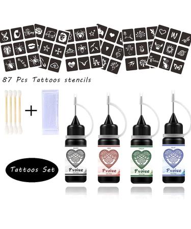 Temporary Tattoos Kit - 4 Pcs with 3 Colors | DIY Tattoos for Women, Kids & Men - 78 Pcs Stencils & Body Markers - Buy Online on GoSupps.com