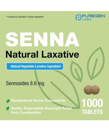 Puregen Labs Senna Tablets 8.6 mg - 1000 Count | Natural Vegetable Laxative for Constipation Bloating & Gas Relief | International Shipping Available - Buy Online on GoSupps.com