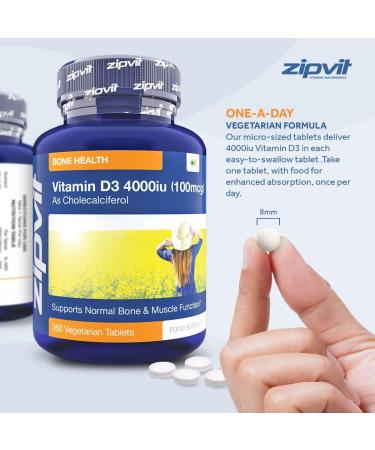 Vitamin D 4000iu 360 Micro Tablets | Vegetarian Society Approved | Bone Health & Immune Support | 12 Month Supply - Buy Online on GoSupps.com