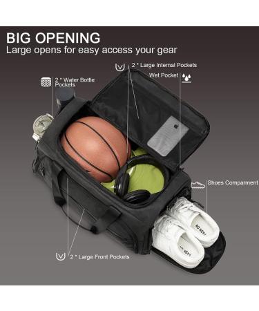 Small Fitness Duffle Bag with Wet Pocket & Shoes Compartment | Water-Resistant Gym Bag for Men and Women | Light Black Weekender Duffel - Buy Online on GoSupps.com