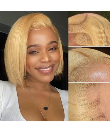 Honey Blonde Bob Wig Human Hair 27 Bob Lace Front Wigs Human Hair Pre Plucked with Baby Hair 13X4 HD Lace Front Wigs for Women 150% Density Short Straight Bob Wigs Human Hair (27 Blonde Bob Wig 10 inch) 10 Inch 27 Hone...