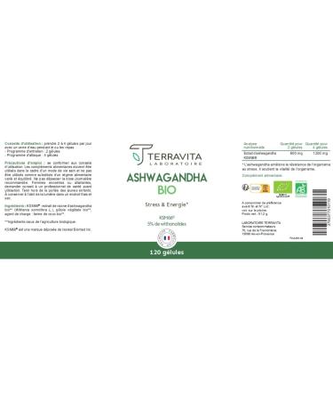 ORGANIC ASHWAGANDHA KSM-66 | Extra Strong Dosage 1200 mg | 5% Withanolides | Sleep Vitality Stress & Memory | No Controversial Excipients | 120 Vegan Capsules | Made in France | Terravita - Buy Online on GoSupps.com