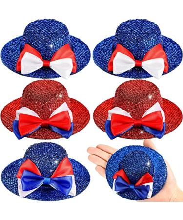 6 Pieces Patriotic Hat Hair Clips 4th of July Patriotic Mini Hat Hair Clips  Blue Red and White Independence Day Hair Clips for DIY Crafts Hair Accessories(Elegant Style)