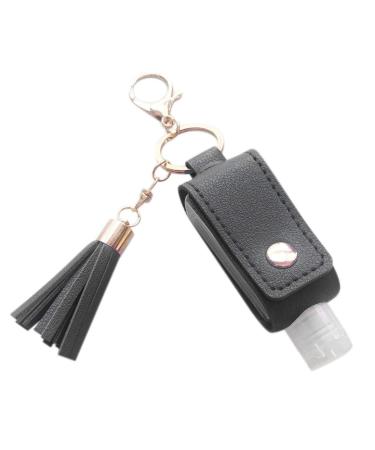 Durratou 30Ml Empty Refillable Plastic with Tassels PU Leather Keychain Holder Gray Black