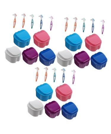 Healeved 30 STK box set for false toothbrushes bathing bags for denture base container storage box for prosthesis prosthesis prosthesis case case container apple form pp travel different colors x 3 pieces 8.7x8cmx3pcs