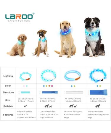Laroo LED Dog Collar - USB Rechargeable Night Safety Luminous Collar for Small Medium Large & Long-Haired Dogs - 3 Modes 65cm x 2.5cm Blue - Buy Online on GoSupps.com