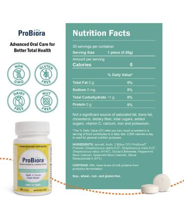 ProBiora Oral Probiotics for Teeth and Gums | Dental Probiotics for Improved Oral Health | Bad Breath Treatment for Adults | ProBiora3 Patented Probiotic Blend | Tooth Whitening | 30 Mint Tablets Mint 30 Count (Pack of 1) - Buy Online on GoSupps.com