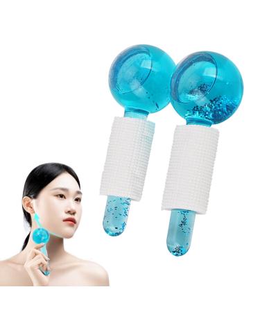 Facial Ice Globes 2 PCS Ice Face Roller for Cold Skin Massages Durable Quartz Glass Ice Roller Balls for Face Eye to Reduce Puffiness (Blue)