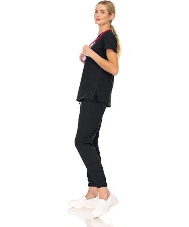 MediChic Mini Marilyn Women's Joggers Scrub Set - Black Large | Stretch Flex V-Neck Nursing Scrubs - Buy Online on GoSupps.com