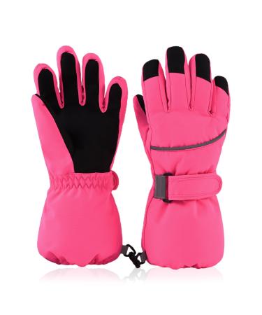 Xiaoohawang ski gloves children waterproof windproof with reflective strip non-slip gloves warming mottling cold guns for children pink red s (4-6 years)