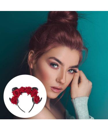 FRCOLOR Horn Flower Headband Headpiece Rose Flower Hair Hoop Headband Mexican Floral Headband Black Halloween Headband for Women Girls(Red) - Buy Online on GoSupps.com