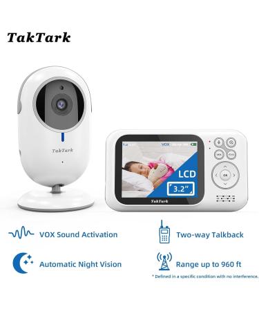 Taktark Baby Monitor with Camera - 3.2 Video Baby Monitor Zoom Intercom Night Vision & Temperature Monitoring | Best Baby Cam for International Shipping - Buy Online on GoSupps.com