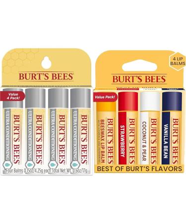 Burt's Bees Ultra Conditioning Moisturizing Lip Balm Lip Moisturizer Rich in Oils & Beeswax Strawberry Coconut and Pear and Vanilla Bean Lip Balm Pack With Responsibly Sourced Beeswax