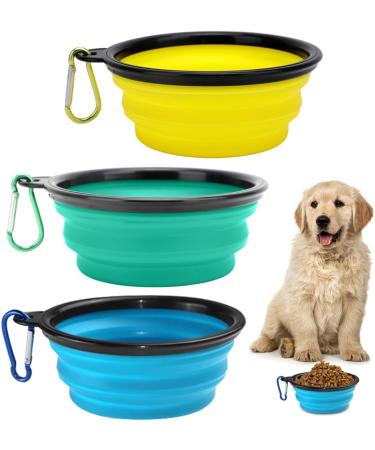 Lomug 3-Piece Foldable Travel Dog Bowl Set - 350ml Safe Bowls for Cats & Dogs - Includes Carabiners - Yellow Light Green Light Blue - Buy Online on GoSupps.com