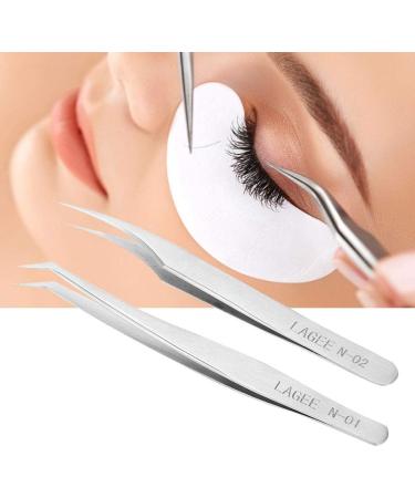 Premium Stainless Steel Eyelash Tweezers Set - Anti-Static Curved Tweezers for Eyelash Extensions & Nail Design (2 Pieces) - Buy Online on GoSupps.com