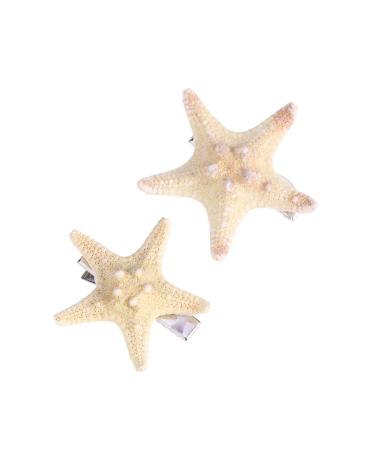 FRCOLOR 2PCS Starfish Hair Clip Handmade Natural Sea Star Hair Pins Cute Headwear for Girls Kids Women, Random Size
