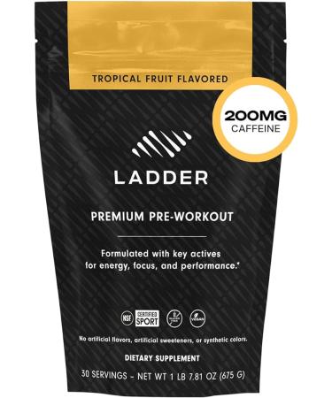 LADDER Sport Pre Workout Powder, 200mg Caffeine, Beta-Alanine, Creatine, Theanine, Clean Energy with No Artificial Sweeteners, NSF Certified for Sport (Tropical Fruit, 20 Ounce Bag with Scoop)