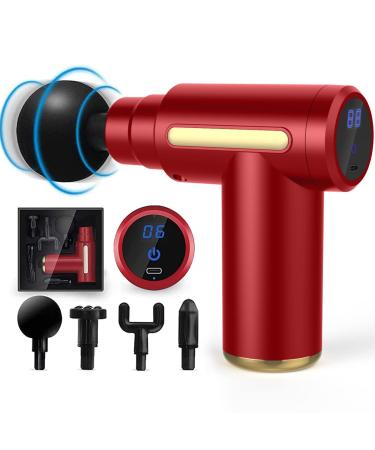 Shavingfun massage gun massage gun mini massage gun with 6 speeds 4 massage heads LCD touchscreen for shoulder body relaxing for alleviation of muscle pain (red)