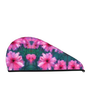 Pink Floral Coral Velvet Dry Hair Cap - Ideal for Home Travel & Pool Parties | Quick Drying & Soft - Buy Online on GoSupps.com