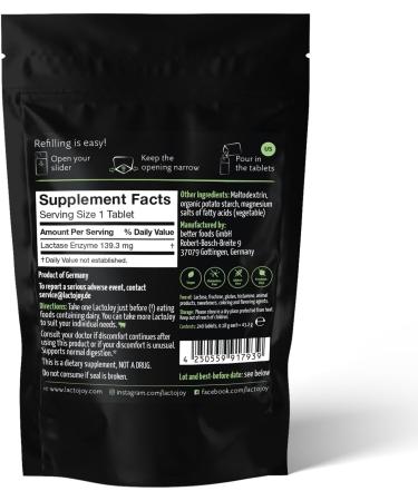 LactoJoy Lactase Pills 240 Pieces Refill Package - Powerful Enzymes for Lactose Intolerance - Pure, Vegan & No Artificial Flavors - Buy Online on GoSupps.com