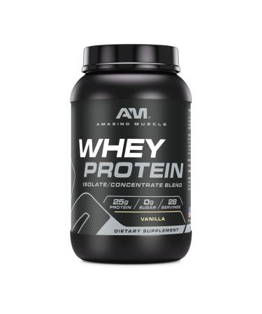 Amazing Muscle 100% Whey Protein Powder *Advanced Formula with Whey Protein Isolate as a Primary Ingredient Along with Ultra Filtered Whey Protein Concentrate (Vanilla 2 lb)