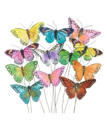 Set of 12 Feather Butterflies on Picks Floral Supplies