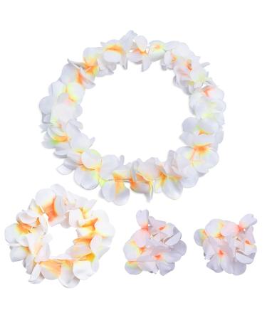 Hawaiian Luau Tropical Flower Crown Set - White Floral Headband, Necklace, Bracelets for Summer Beach Party - Buy Online on GoSupps.com
