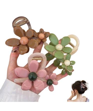 3pcs Vintage Flower Non Slip Hair Duckbill Hair Clips elegant flower flat strong matte claw clip (3pcs-a one size) 3pcs-a one size