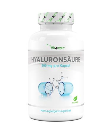 Hyaluronic acid - 180 capsules high dose with 500 mg - 500-700 kDa - Plant-based from fermentation - Laboratory tested - Vegan