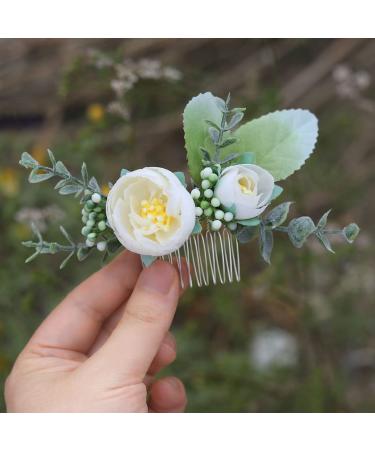 Fangsen Wedding Rose Flower Hair Comb Bridal Headpiece Floral Hair Accessories for Brides and Bridesmaids (White)