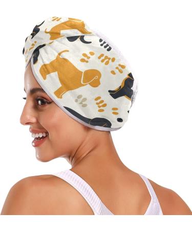 Super Absorbent Yellow Black Dogs Hair Towel 2 Pack - Quick Drying Hair Turbans for Women & Girls - Buy Online on GoSupps.com