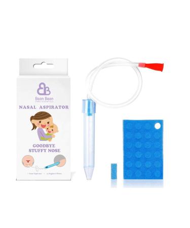 Baby Nasal Aspirator For Stuffy Noses by Bean Bean Family Essentials w/ 24 Hygiene Filters – Safe & Easy Nasal Congestion Relief for Infants & Toddlers - BPA & Phthalate-Free - Baby Registry Must Have