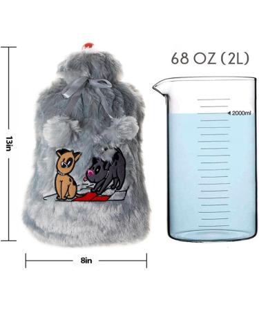 Bigging Design 2L Hot Water Bottle with Washable Plush Cover | Soft Gray Heat Bottle for Dogs Kids & Adults | Knitted for Back & Abdominal Pain Relief - Buy Online on GoSupps.com