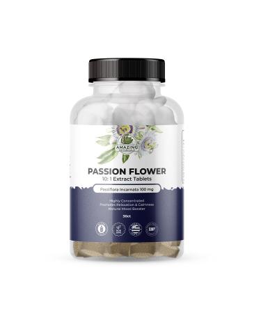 Amazing Botanicals Passionflower Tablets High Potency 10X Extract Tablets 10mg per Serving | Passiflora Incarnata | Boosts Mood & Promotes Relaxation, 30 Tablets