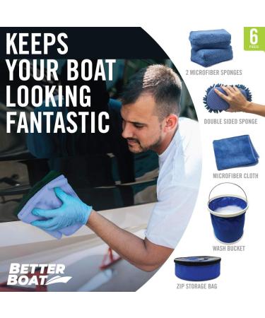 Microfiber Boat Cleaner and Car Wash Kit - Non-Scratch Sponge Bucket, Wash Cloths for Interior and Exterior - Ideal for Fiberglass Boat Hulls and Car Seats - Complete Cleaning Supplies - Buy Online on GoSupps.com