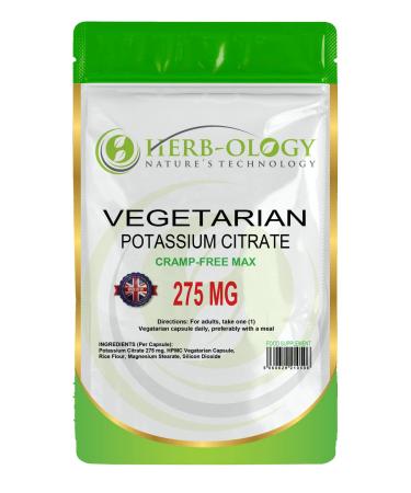 Herb-Ology Potassium Citrate Capsules | 180 High Strength Potassium Supplements - 275mg Potassium per Serving | Non-GMO Gluten Dairy & Allergen Free | Made in The UK 180 Count (Pack of 1)