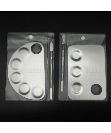 TIHOOD Stainless Steel Makeup Palette Set - 2PCS 5-well/3-well with Spatula, Ideal for Mixing Foundation, Nail-art, and Cosmetics - 6''x4'' Silver - Buy Online on GoSupps.com