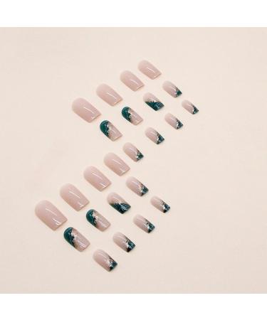 Marble Press on Nails - Square Medium Fake Nails with Gold Foil Designs | Glossy Full Cover False Nails for Women & Girls | 24pcs - Style A24 - Buy Online on GoSupps.com