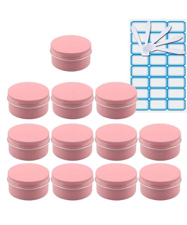 Zeoabsy 10 pieces empty 50 ml around pink aluminum screw can cream box aluminum tart doses with screw-top lid 5ml aludose tin tin cans for cosmetics candle ointments with 5x spoon 1x etiquette pink 50ml