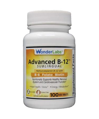 Wonder Laboratories Sublingual Vitamin B12 (1000 mcg) B6 (5mg) Folic Acid(400 mcg) & Biotin (25mcg) - Formulated with Methylcobalamin Vitamin B-12 (100 Tablets)