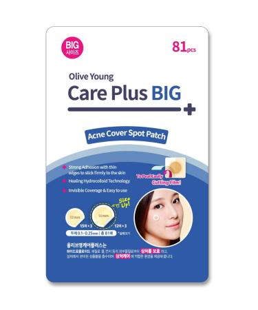 Olive Young Care Plus Spot Patch Big (81 Count) | Hydrocolloid Patch Spot Stickers for Acne Pimple Blemishes and Zits Big 81 Count