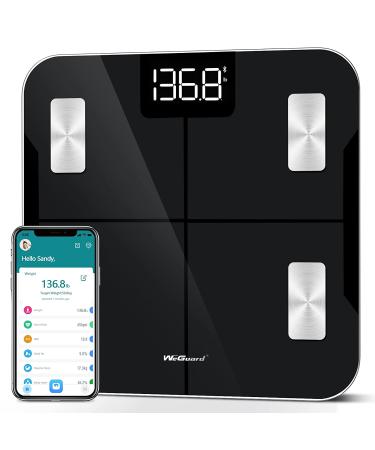 WeGuard Smart Scale for Body Weight and Fat, Digital Bathroom Scale Accurate to 0.05lb/0.02kg Weighing Machine for People's Muscle BMI, Bluetooth Electronic Body Composition Monitor, 400lb (Black)