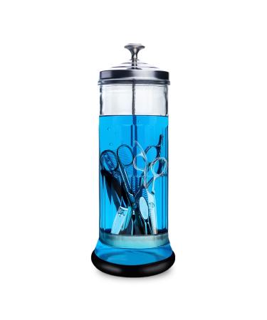 Glass Disinfecting Jar with Removable Basket and Stainless-Steel Parts for Nail Tools Disinfectant Jar for Manicure Barber Tool