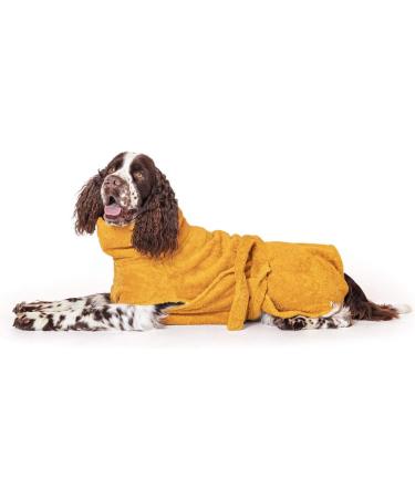 Shop Lills Dog Bathrobe - 100% Organic Cotton in Amber Yellow | M Size (55 cm Back Length) for Ultimate Comfort - Buy Online on GoSupps.com