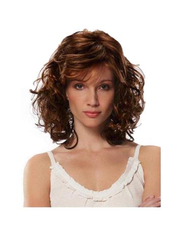 Short curly women's wigs Ombre blonde with brown slightly fluffy wave wigs high temperature fibre synthetic hair with cap wigs Brown